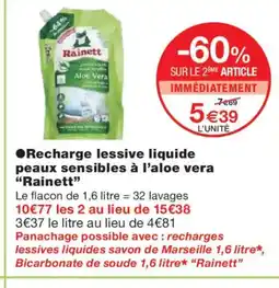 Monoprix RAINET Recharge lessive liquide peaux sensibles à l'aloe vera offre