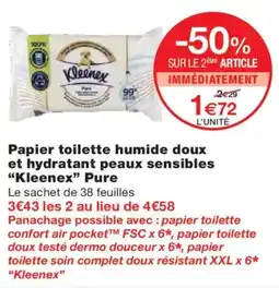 Monoprix KLEENEX Papier toilette humide doux et hydratant peaux sensibles Pure offre