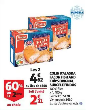 Auchan Colin D'alaska Façon Fish And Chips Original Surgelé Findus offre