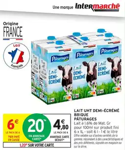 Intermarché Contact Lait uht demi-écrémé brique pâturages offre