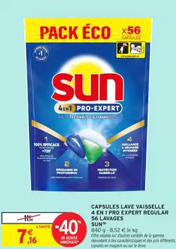 Intermarché Contact Capsules lave vaisselle 4 en 1 pro expert regular 56 lavages sun offre