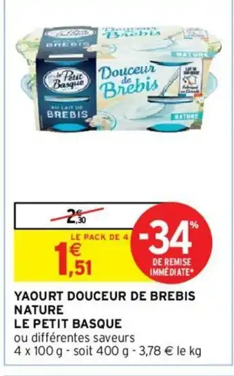 Intermarché Hyper Yaourt Douceur de Brebis Nature offre