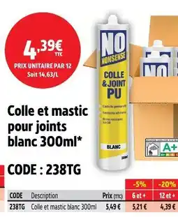 Screwfix No nonsense colle et mastic pour joints blanc 3o0ml offre