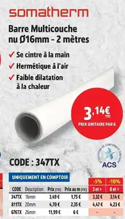 Screwfix Somatherm barre multicouche nu ø16mm - 2 mètres offre