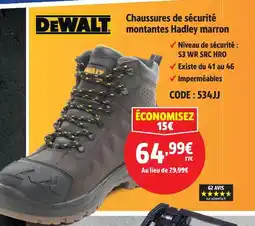 Screwfix Dewalt chaussures de sécurité montantes hadley marron offre