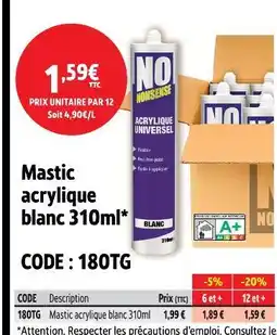 Screwfix No nonsense mastic acrylique blanc 310ml offre