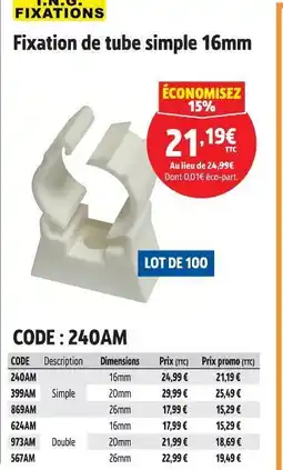 Screwfix Fixation de tube simple 16mm offre