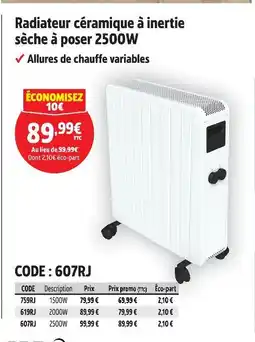 Screwfix Radiateur céramique à inertie sèche à poser 2500w offre