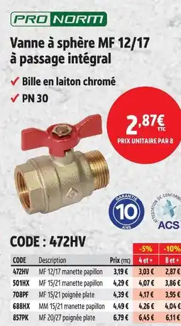 Screwfix Vanne à sphère mf 12/17 à passage intégral offre