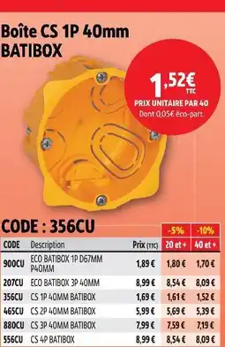 Screwfix Batibox boîte cs 1p 40mm offre
