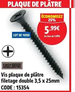 Screwfix Easydrive vis plaque de plâtre filetage double 3,5 x 25mm offre