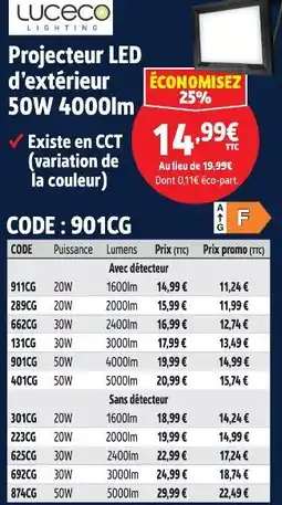 Screwfix Luceco projecteur led d'extérieur 50w 4000lm offre