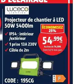 Screwfix Luceco projecteur de chantier à led 50w 5400lm offre