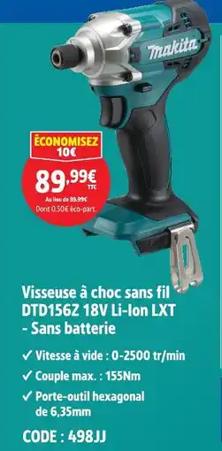 Screwfix Makita visseuse à choc sans fil dtd156z 18v li-ion lxt offre