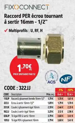 Screwfix Fixoconnect raccord per écrou tournant à sortir 16mm - 1/2” offre