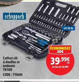 Screwfix Scheppach coffret clé à douilles et embouts tb100 offre