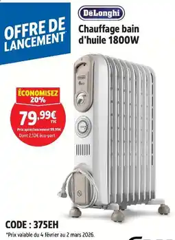 Screwfix Delonghi chauffage bain d'huile 1800w offre