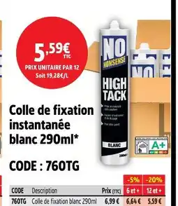 Screwfix No nonsense colle de fixation instantanée blanc 290ml offre