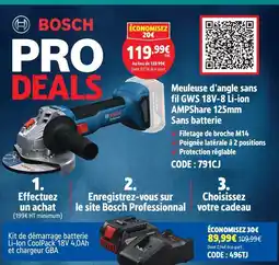 Screwfix Bosch meuleuse d'angle sans fil gws 18v-8 li-ion ampshare 125mm offre