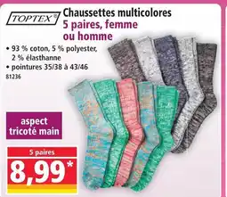 Norma Toptex chaussettes multicolores 5 paires, femme ou homme offre