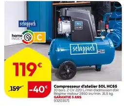 Weldom Scheppach compresseur d'atelier 50l hc65 offre