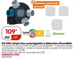 Weldom Sauter kit vmc simple flux autoréglable à détection d'humidité offre