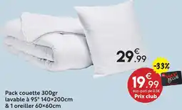 Maxi Bazar Pack couette 300gr lavable à 95° 140x200cm & 1 oreiller 60x60cm offre