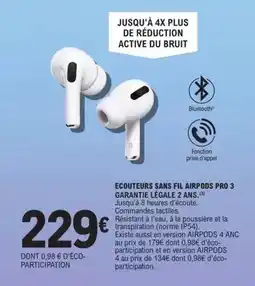 E.Leclerc Ecouteurs sans fil airpods pro 3 garanti offre