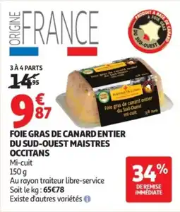 Auchan Foie gras de canard entier du sud ouest maistres occitans offre