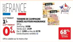 Auchan Terrine de campagne dorée au four madrange offre