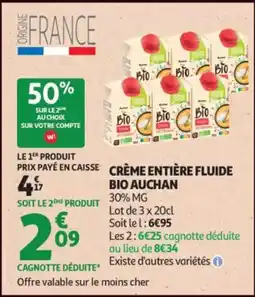 Auchan Crème entière fluide bio auchan offre
