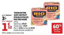 Auchan Thon entier avec un filet d'huile d'olive msc rio mare offre