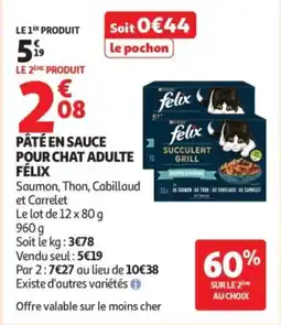 Auchan Pâté en sauce pour chat adulte félix offre