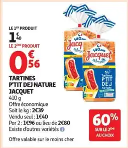 Auchan Tartines p'tit dej nature jacquet offre