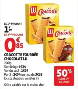 Auchan Cracotte fourrée chocolat lu offre