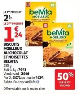 Auchan Biscuits moelleux au chocolat et noisettes belvita offre