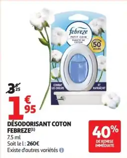 Auchan Désodorisant coton febreze offre