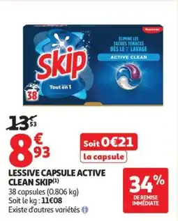 Auchan Lessive capsule active clean skip offre