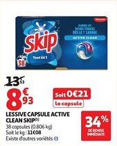 Auchan Lessive capsule active clean skip offre