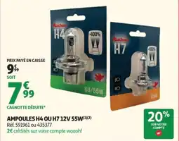 Auchan Ampoules h4 ou h7 12v 55w offre