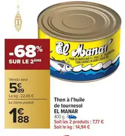 Carrefour Market Thon à l'huile de tournesol el manar offre