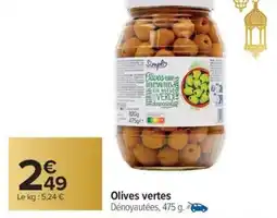 Carrefour Market Olives vertes dénoyautées, offre