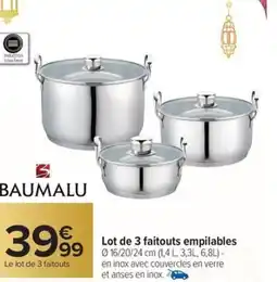 Carrefour Market Lot de 3 faitouts empilables offre