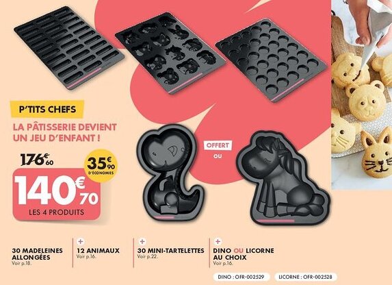 Guy Demarle 30 madeleines allongées, 12 animaux, 30 mini-tartelettes, dino ou licorne offre