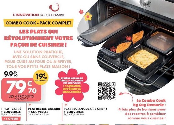 Guy Demarle 1 plat carré + couvercle + plat rectangulaire + couvercle + plat rectangulaire crispy + couvercle offre