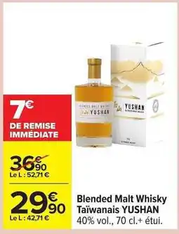 Carrefour Blended Malt Whisky Taïwanais YUSHAN offre