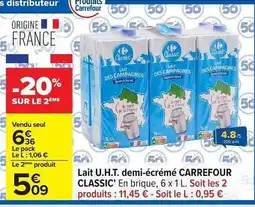 Carrefour Lait U.H.T. demi-écrémé CARREFOUR CLASSIC' offre