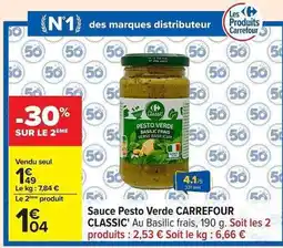 Carrefour Sauce Pesto Verde CARREFOUR CLASSIC' offre
