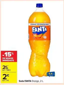Carrefour Soda FANTA Orange, 2 L offre