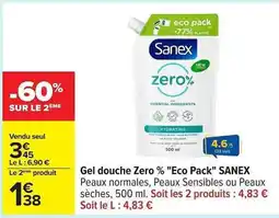 Carrefour Gel douche Zero % Eco Pack SANEX offre